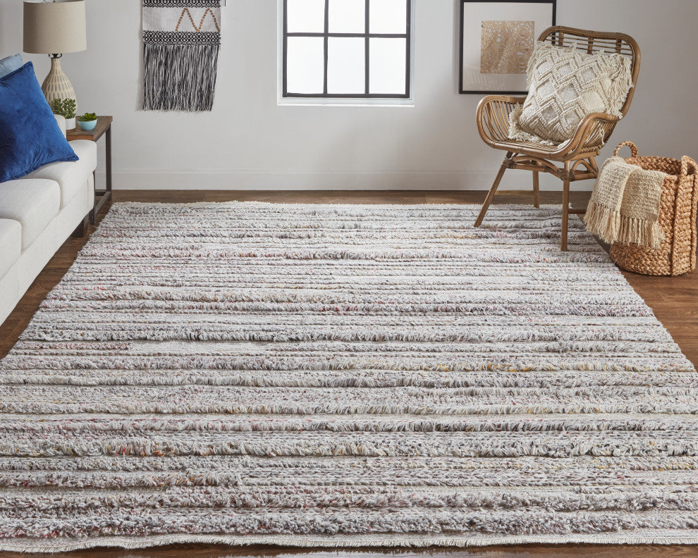Weave & Wander Akton Shag Rug, Gray/Red/Yellow, 5ft x 8ft Rug