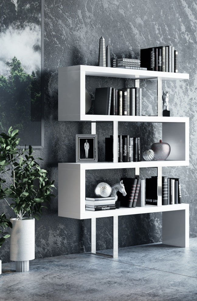Modrest Maze Modern Geometric Bookcase, White