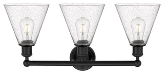 Berkshire 3-Light 26" Bath Vanity Light, Matte Black Finish, Seedy Shade