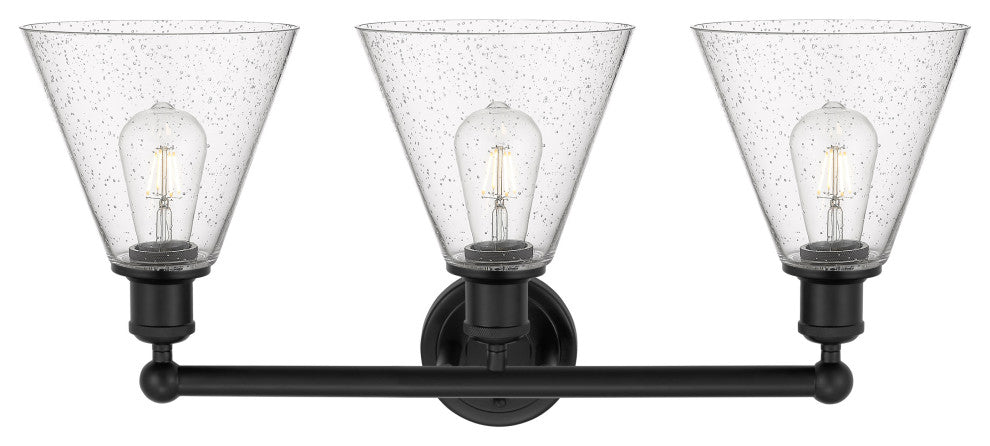 Berkshire 3-Light 26" Bath Vanity Light, Matte Black Finish, Seedy Shade