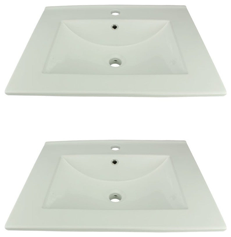 Square Bathroom Drop-in Sink Self-Rimming 24" White Porcelain Set of 2