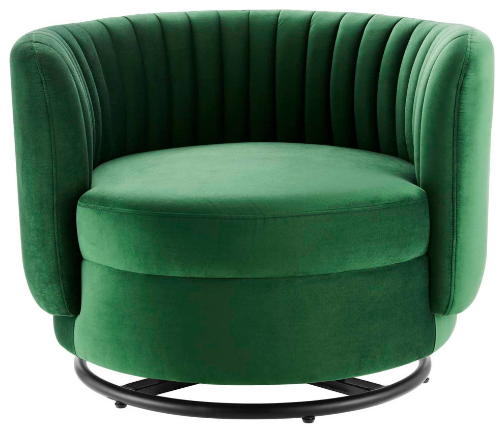Armchair Swivel Accent Tufted Chair, Black Green, Velvet, Modern, Hospitality