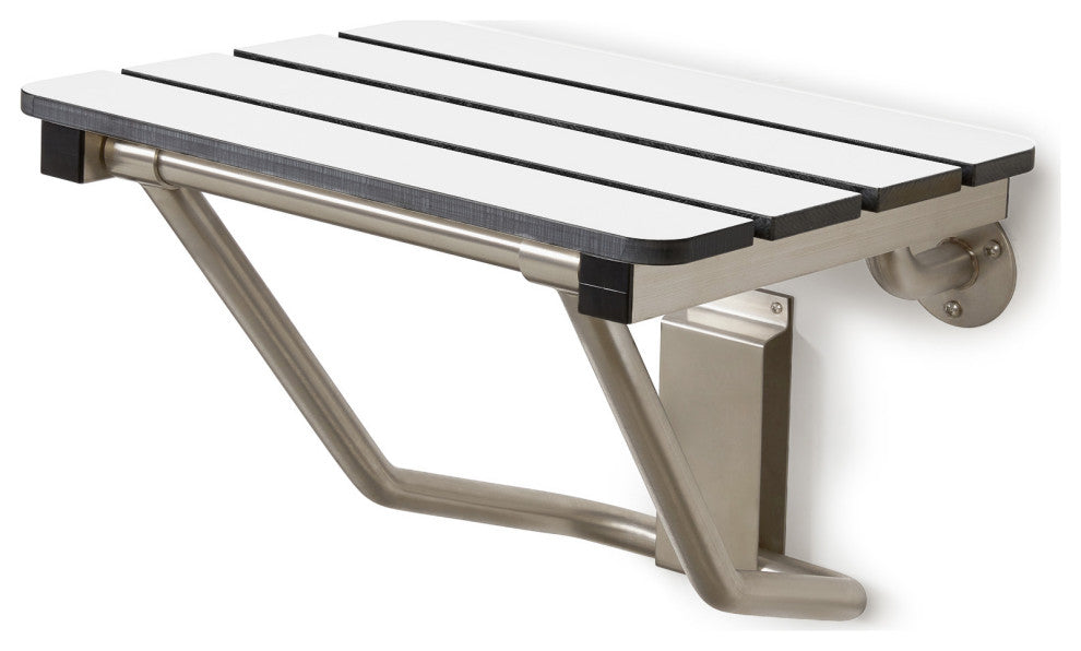 Phenolic White 3" Slats Folding Wall Mount Shower Seat Bench, ADA Compliant, 32"