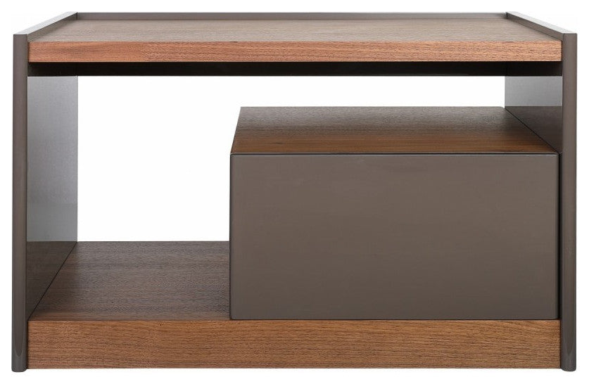Modern Walnut Nightstand With Drawer Box and Shelf