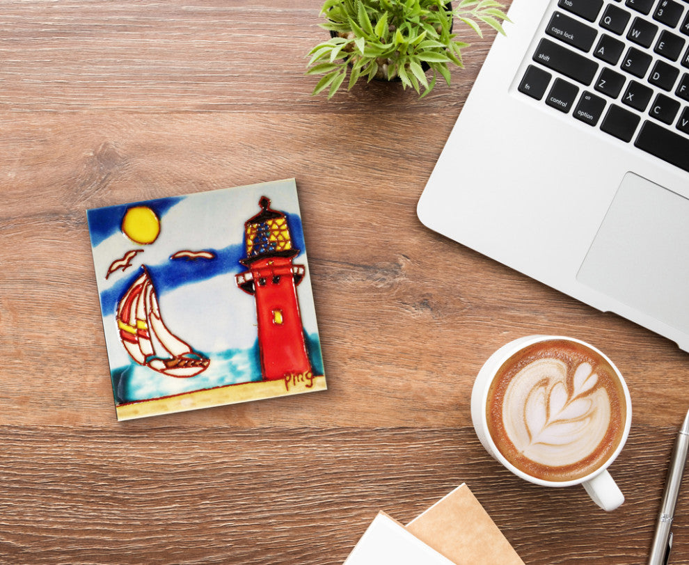 4x4" Lighthouse Art Tile Ceramic Drink Holder Coaster
