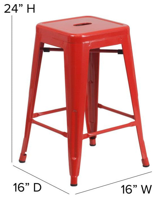 Kai Commercial Grade 24" High Metal Indoor-Outdoor Counter Height Stool, Red/Red