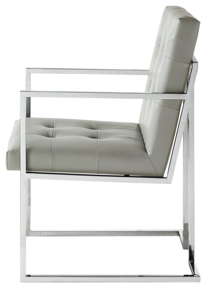 Phoebe Tufted Dining Chairs With Square Arms, Set of 2, Light Grey Pu Leather