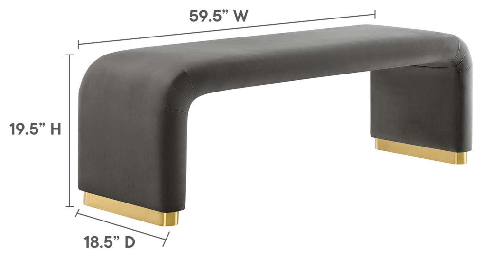 Koda Performance Velvet Waterfall Long Bench - Brass Storm Gray
