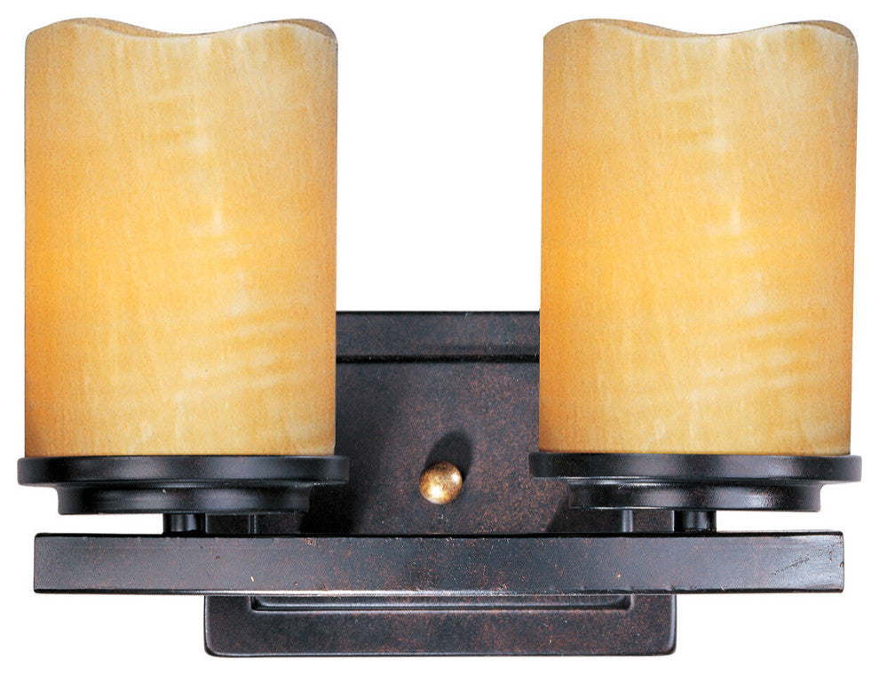Luminous 11"W 2-Light Bath Vanity Rustic Ebony Finish, Stone Alabaster Shades by