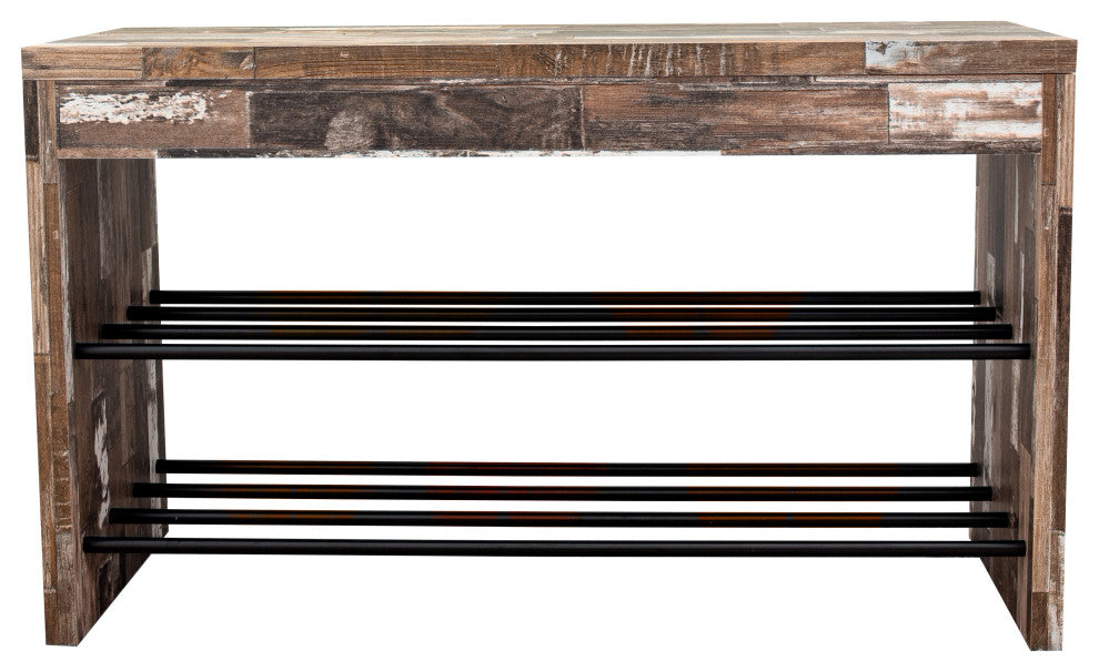 Two-Tier Industrial Decorative Shoe Bench, Distressed Wood Finish