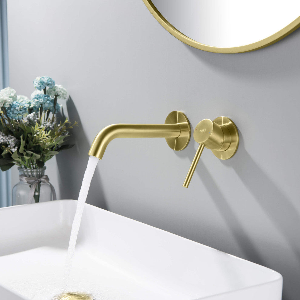 Circular Single Handle Wall Mounted Bathroom Sink Faucet, Brushed Gold