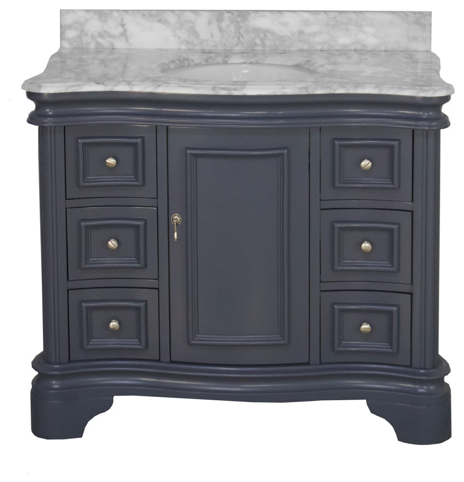 Katherine 42" Bath Vanity, Marine Gray, Carrara Marble