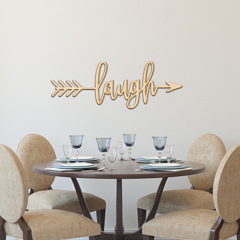 Laugh Right Arrow Wood Sign Wall Decor Unfinished, 12"x4"