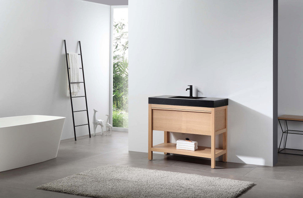 BIBURY Freestanding Modern Bathroom Vanity, Whitewash Oak, 36"