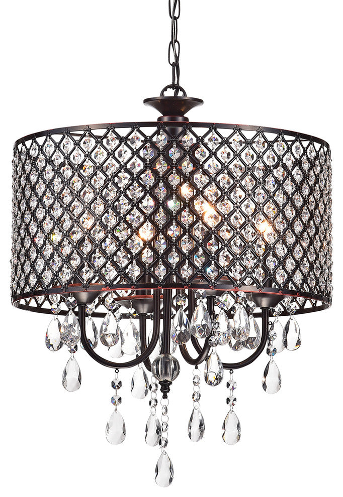 Marya 4-Light Oil Rubbed Bronze Round Beaded Drum Chandelier Crystals Glam