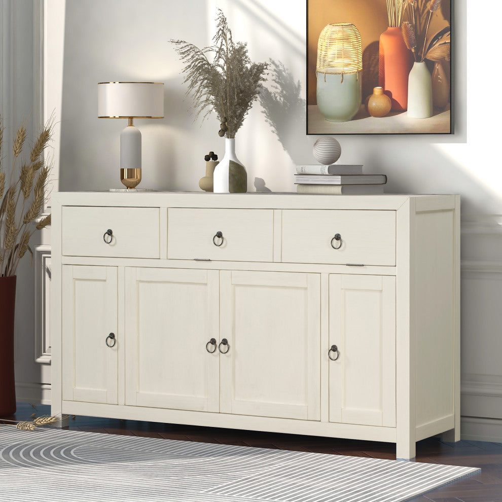 60-inch Wood Sideboard with Drawers and Shelves, White, 60'' X 36''