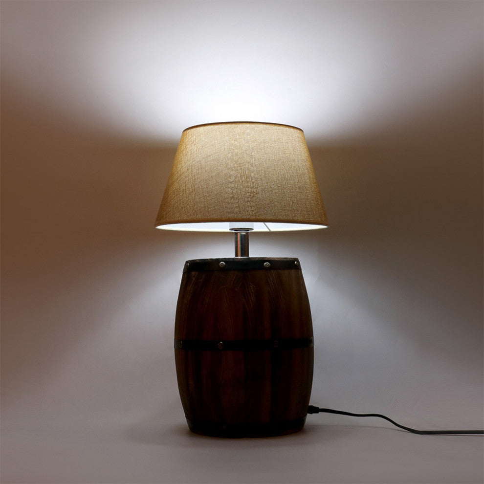 Industrial Wood Wine Barrel LED Table Lamp For Bedroom, Bar