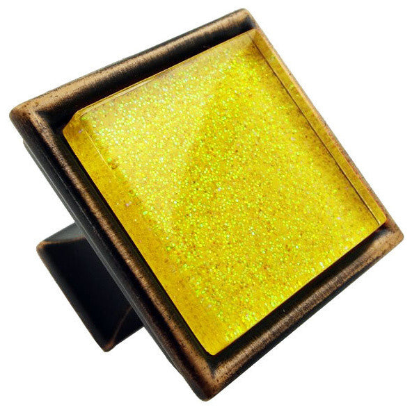 Sparkling Yellow Sand Crystal Glass Oil Rubbed Bronze Madison Classic Knob