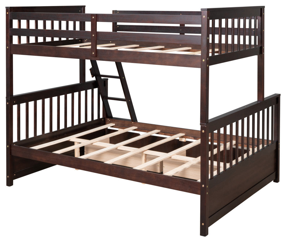 TATEUS Twin Over Full Bunk Bed With Storage Drawers Wood Bunked Bed, Espresso