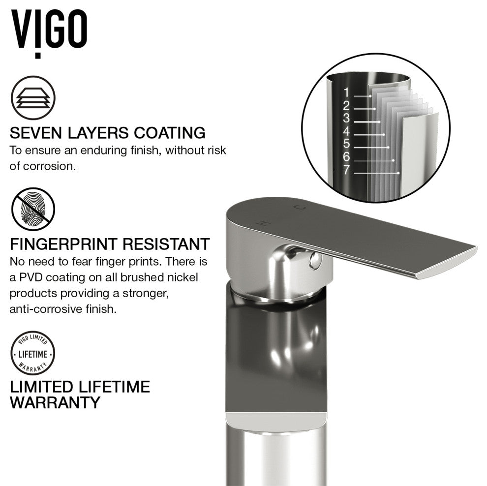 VIGO 6" H Davidson Single Handle Single Hole Faucet, Brushed Nickel, With Deck Plate