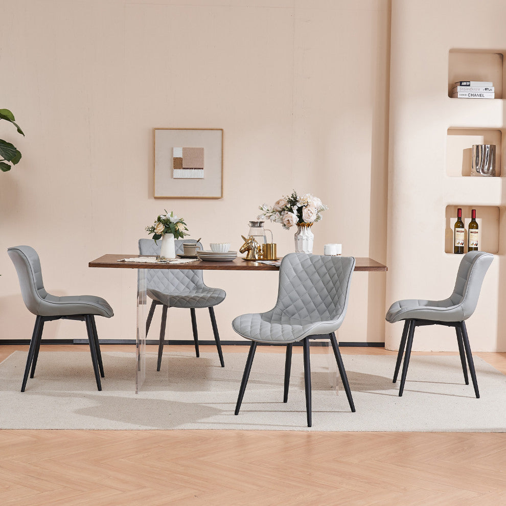 Younike Faux Leather Dining Chair, Diamond Pattern Set of 2, Gray