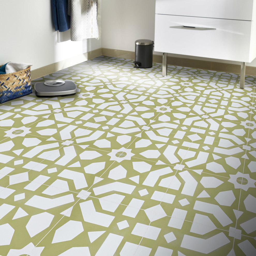 Azilal Handmade Cement Tile, Tan/White, Sample