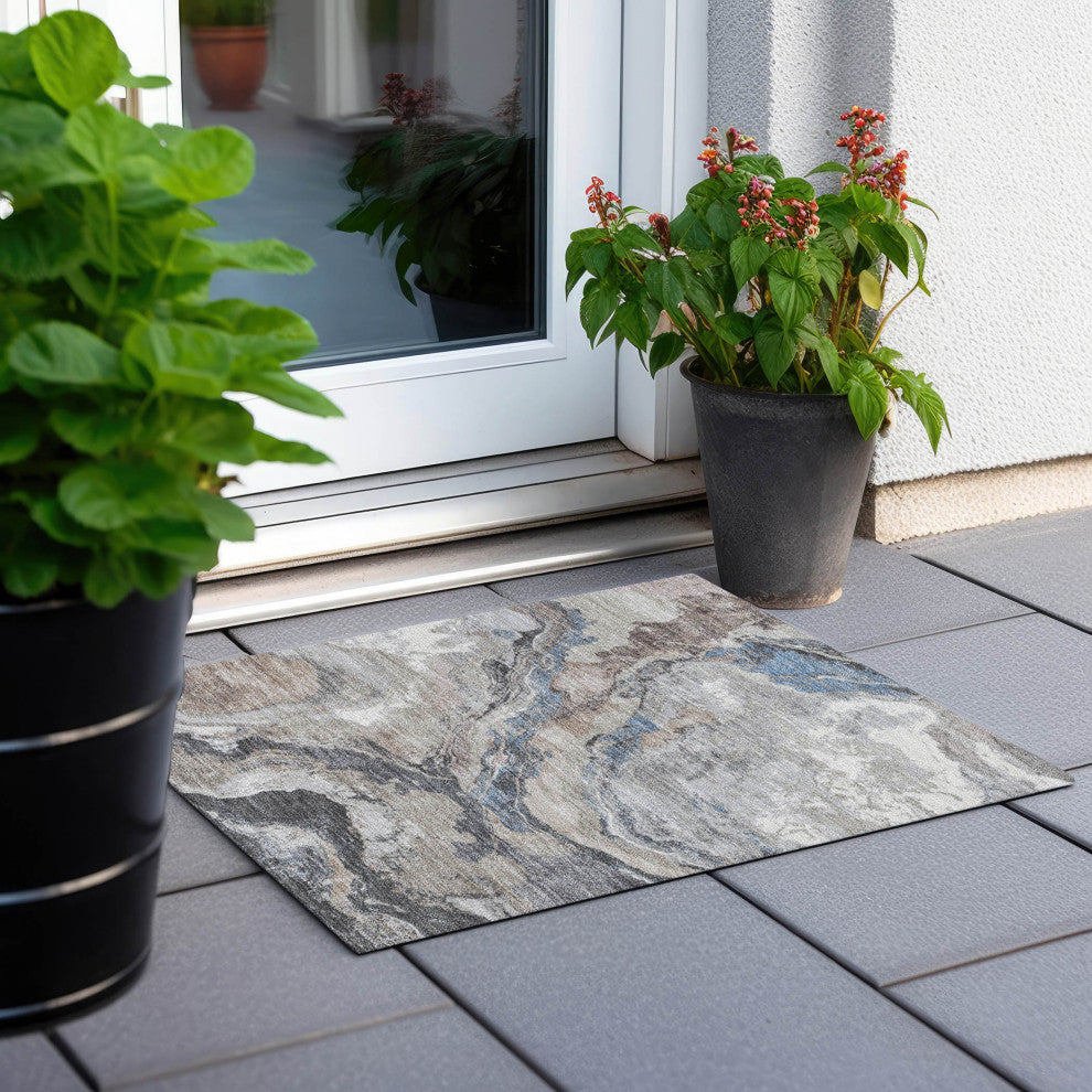 Machine Washable Indoor/Outdoor Chantille ACN1908 Taupe 1'8" x 2'6" Rug