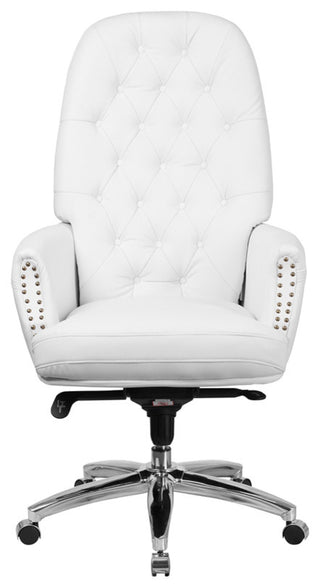 High Back Tufted White Leather Multifunction Executive Swivel Chair With Arms