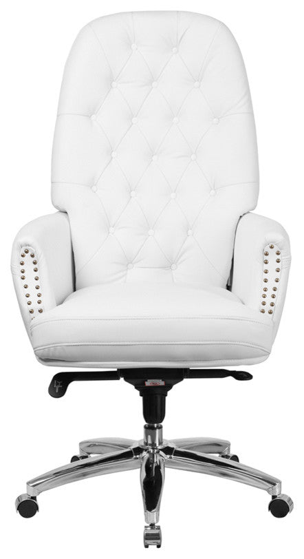 High Back Tufted White Leather Multifunction Executive Swivel Chair With Arms