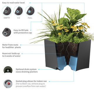 TruDrop Pinch Lage Square Self Watering Plant Box 29'' x 29'' x 26'', Slate