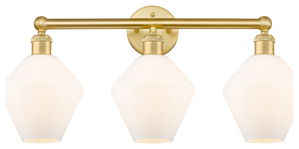 Cindyrella 3-Light 26" Bath Vanity Light, Satin Gold -Cased Matte White Shade