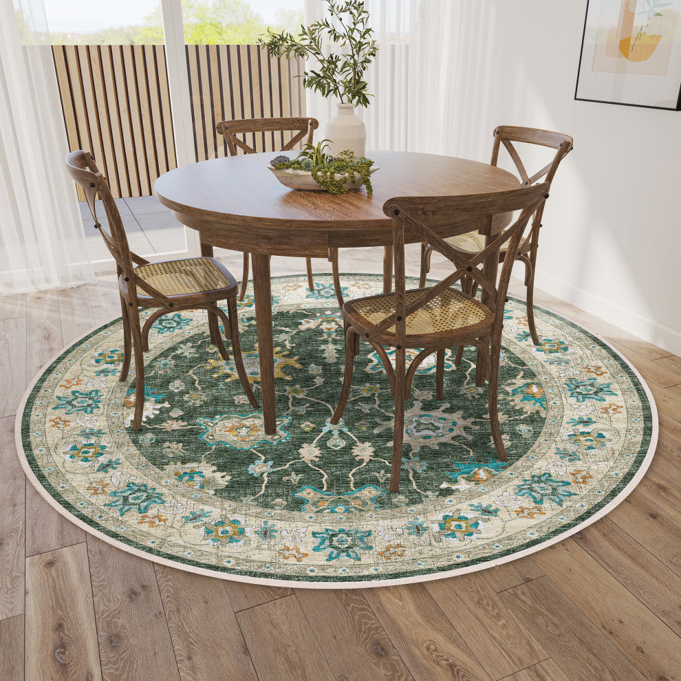 Indoor/Outdoor Marbella MB6 Olive Machine Washable 10' x 10' Round Rug