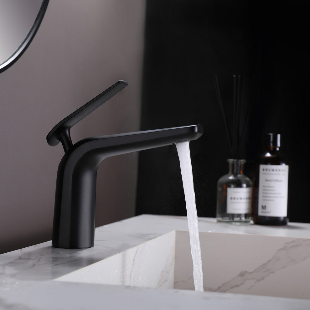 Deck Mounted Single Hole Bathroom Faucet, Matte Black