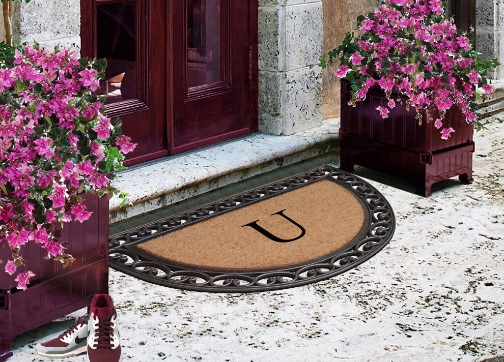 A1HC Natural Coir Monogrammed Door Mat For Front Door, 30"x48", U