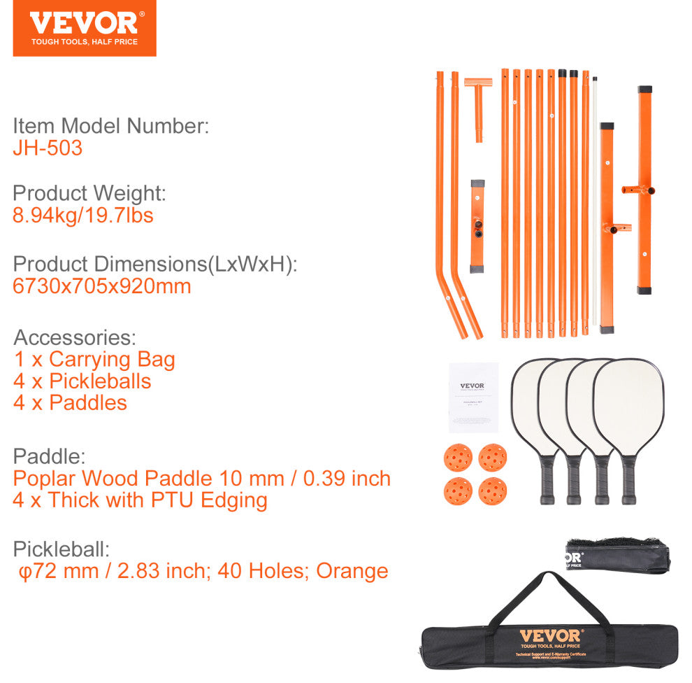 VEVOR 22FT Regulation Size Portable Pickleball Net System with Balls Paddles