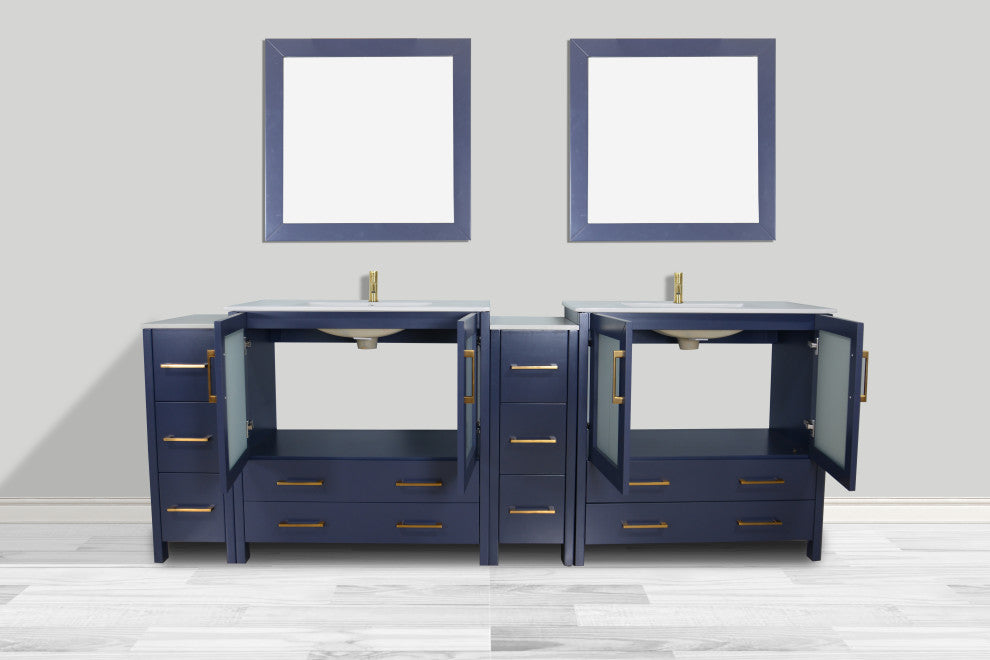 Vanity Art Vanity Set With Ceramic Top, 96", Blue
