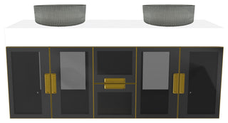 Modern Wall-Mount Vanity With Top & 16" Ribbed Sink, Black, 60"