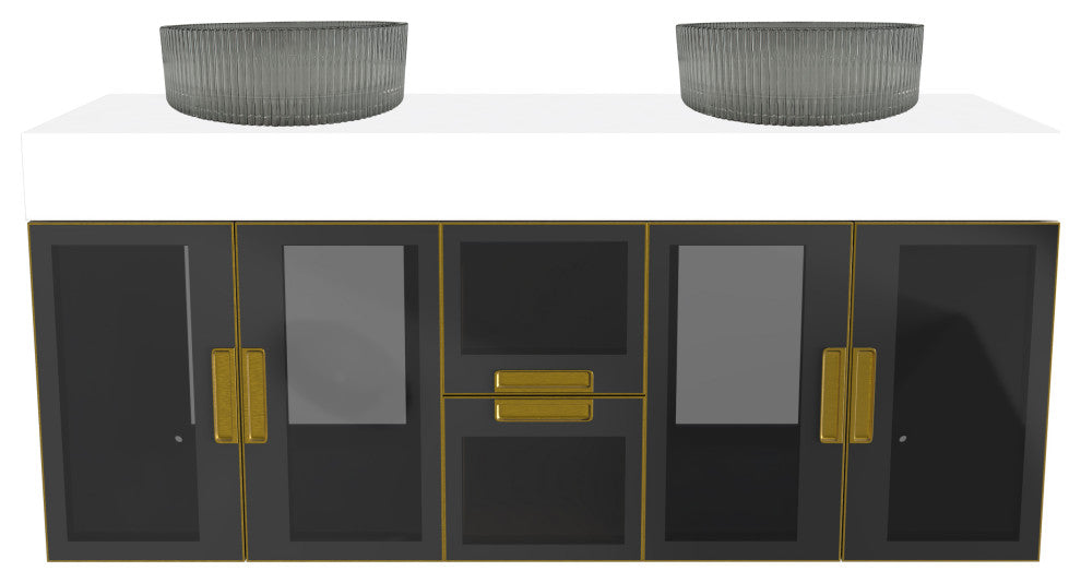 Modern Wall-Mount Vanity With Top & 16" Ribbed Sink, Black, 60"