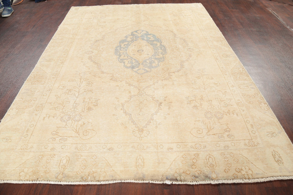 Consigned, Faded Vintage Traditional Persian Handmade Area Rug, Yellow, 6x8