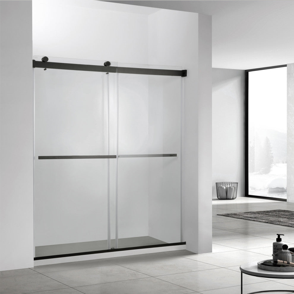 Spezia Double Sliding Frameless Shower Door, Matt Black, 68" W X 76" H