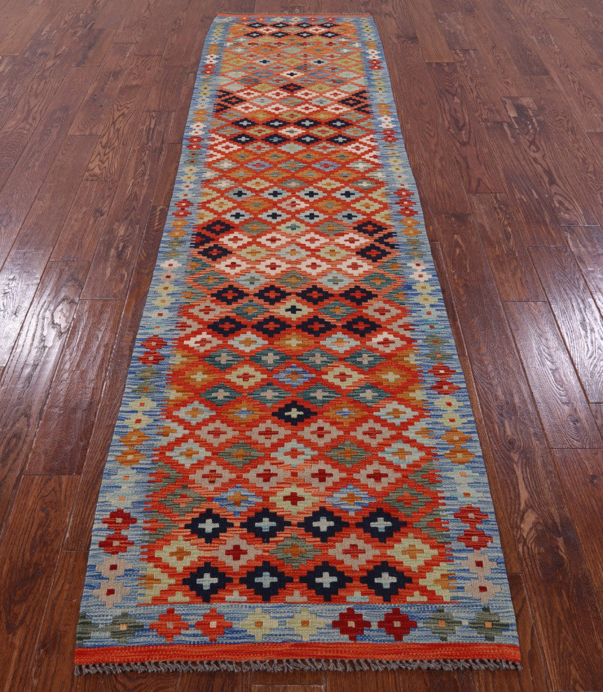 2' 7" X 10' 0" Runner Wool On Wool Flat Weave Kilim Reversible Rug Q9467