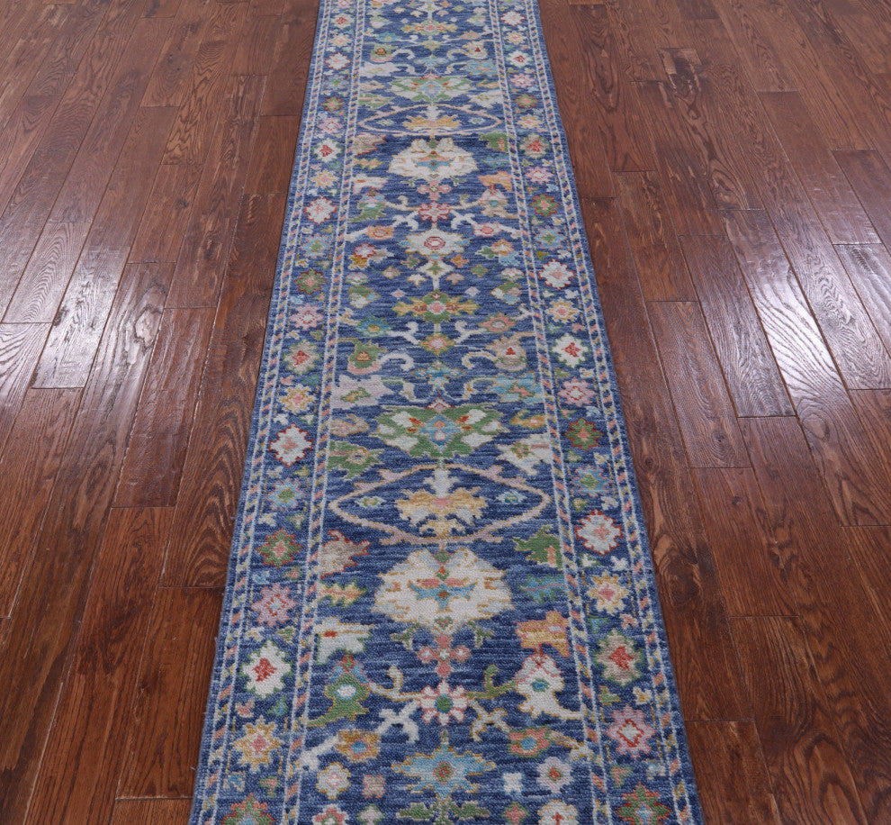 Hand Knotted Turkish Oushak Wool Runner Rug 2' 7" X 12' 3" - Q13450
