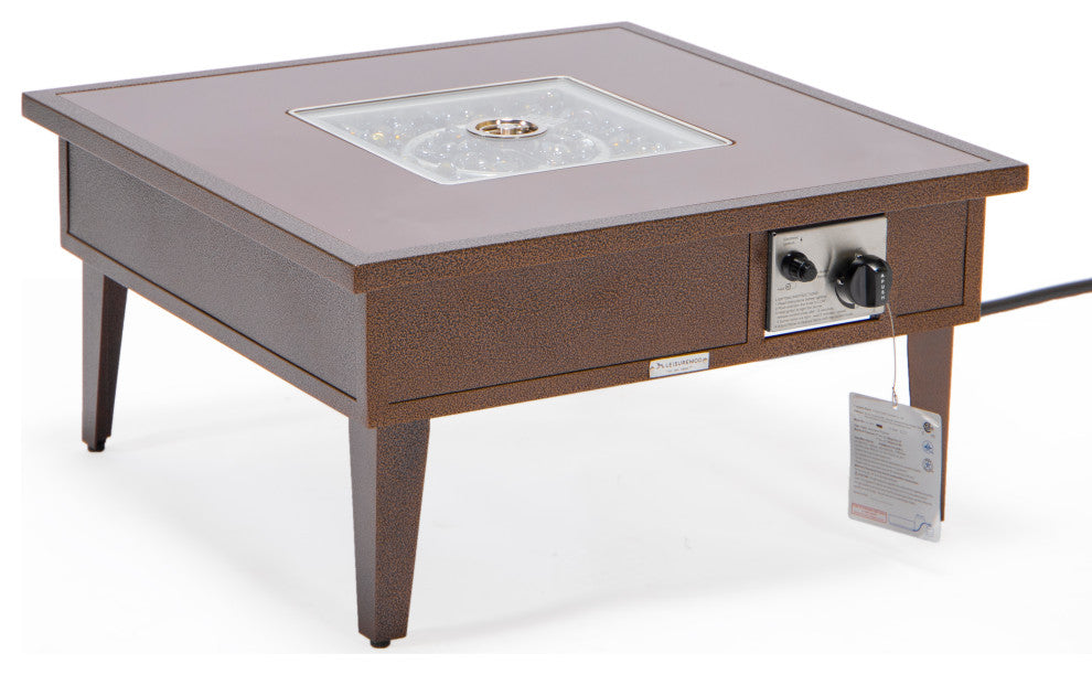 LeisureMod Walbrooke Square Fire Pit Table and Tank Holder, Brown