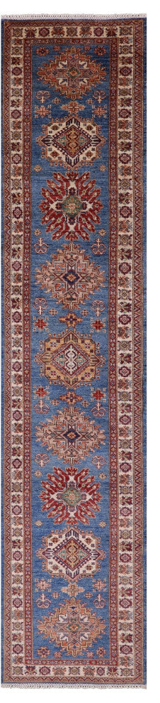 2' 9" X 13' 5" Super Kazak Geometric Handmade Wool Runner Rug - Q12998