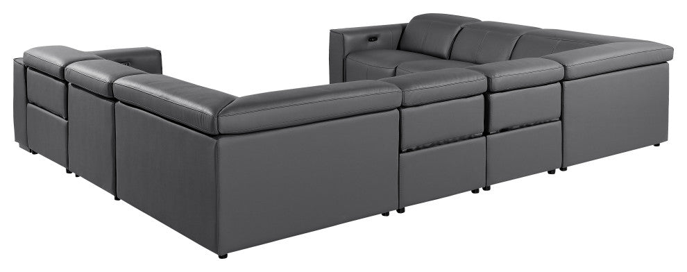 Niccolo Italian Leather 8-Piece U-Shaped 4 Power Reclining Sectional, Dark Gray