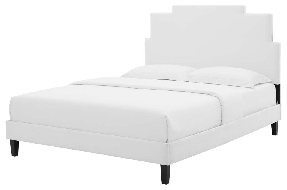 Platform Bed Frame, King Size, Velvet, White, Modern Contemporary, Bedroom