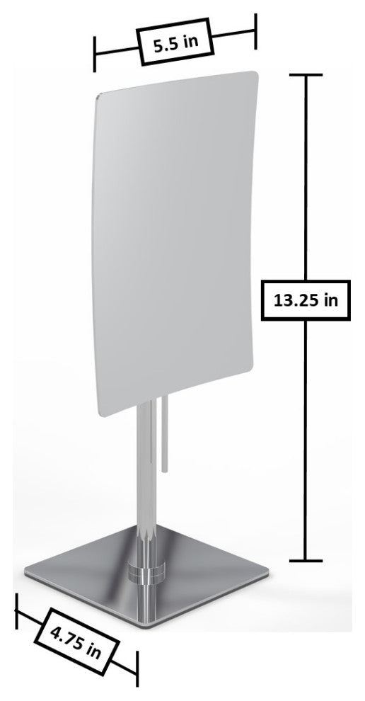 Minimalist Rectangular Free Standing Mirror Single-Sided With 3x, Chrome, Chrome