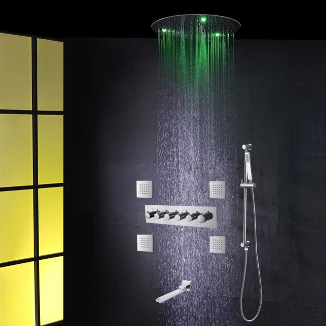 Led Thermostatic Ceiling Mount Led Rainfall Shower System Chrome Polished