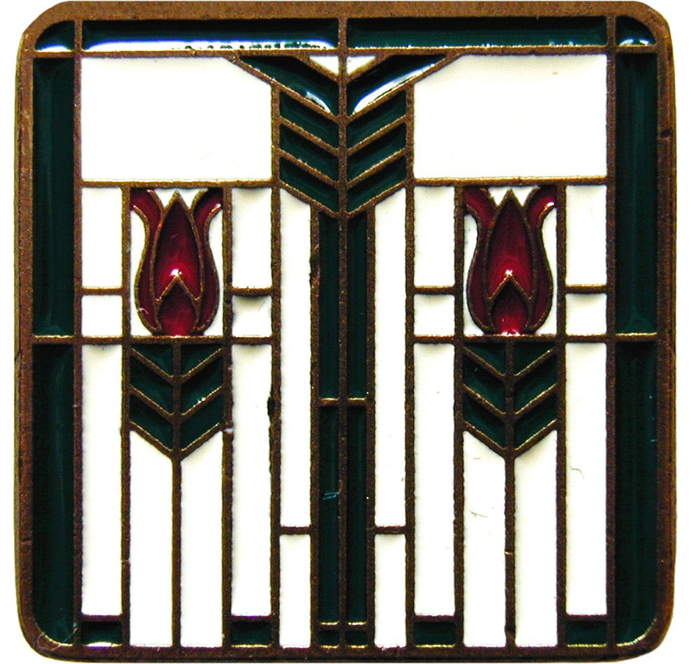 Prairie Tulips Knob Antique Brass, Antique Brass and Evergreen