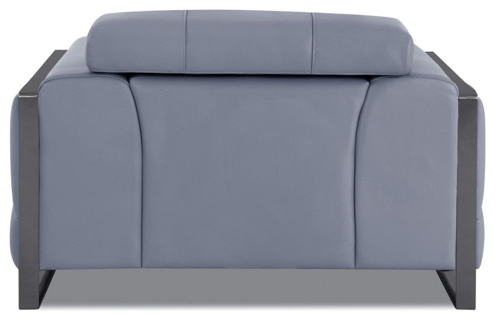 Mod Slate Blue Leather and Chrome Deco Accent Chair